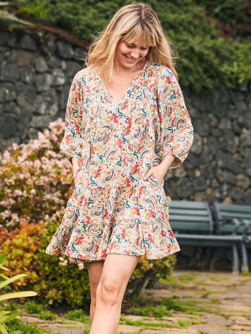 Marine Layer Scarlett Mini Dress 100% Cotton babydoll swing popover